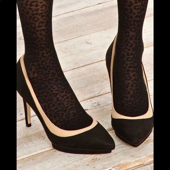 Loeffler Randall Aline black beige Demi platform pumps heels nubuck suede 6.5 - Picture 7 of 7